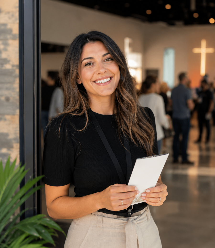 Church guests being welcomed